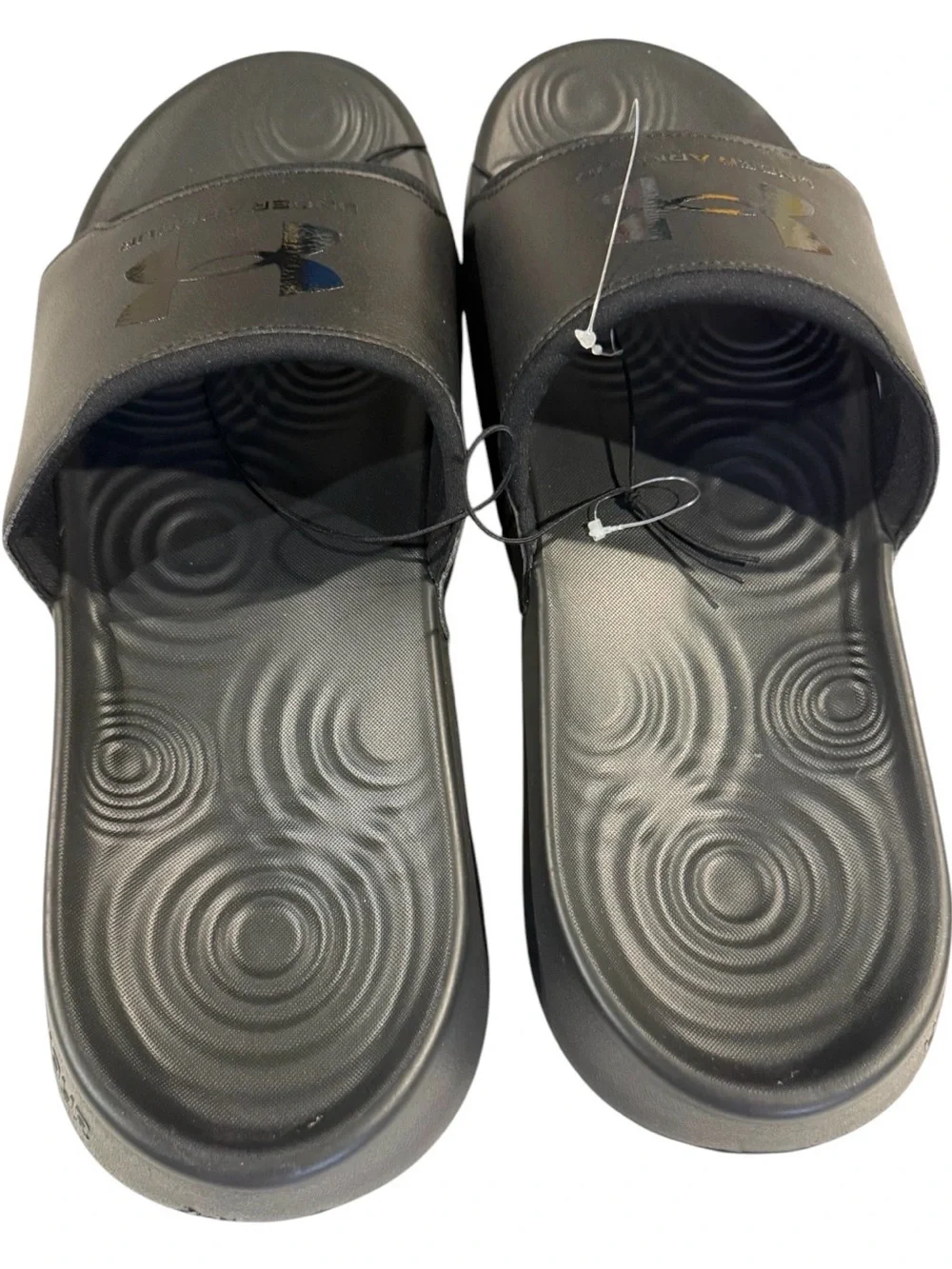 Under Armour Men’s Black Open Toe Slip On Sandals Sz(18)